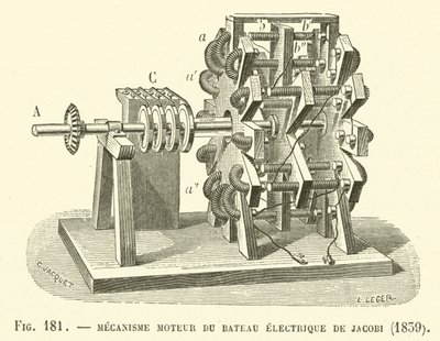 Motormechanismus des elektrischen Bootes von Jacobi, 1839 von French School